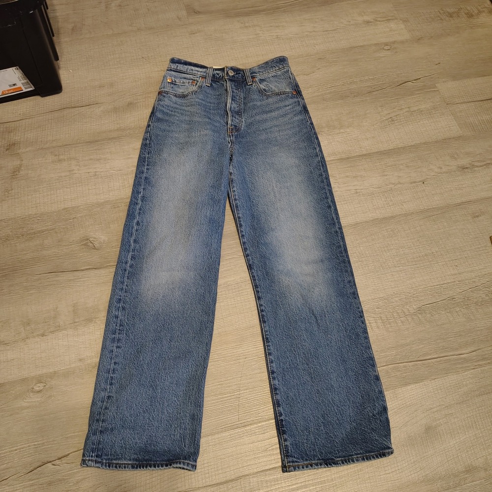 Levis Premium Ribcage Straight Ankle Jeans Blue Denim 26x27 High Rise Button Fly